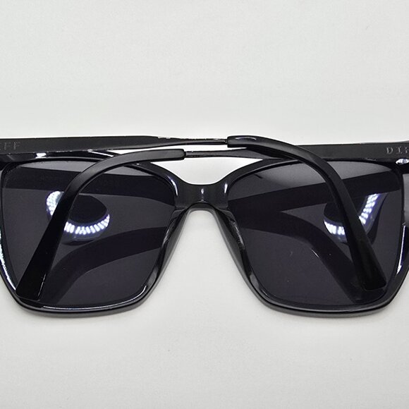 Diff Eyewear Becky II Black Frame Polarized Dark Smoke Lens Cat Eye Sunglasses - Picture 13 of 16